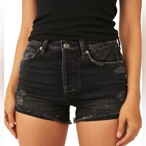 Free People High-Rise Black Distressed Cut Off Jean Shorts Size 29